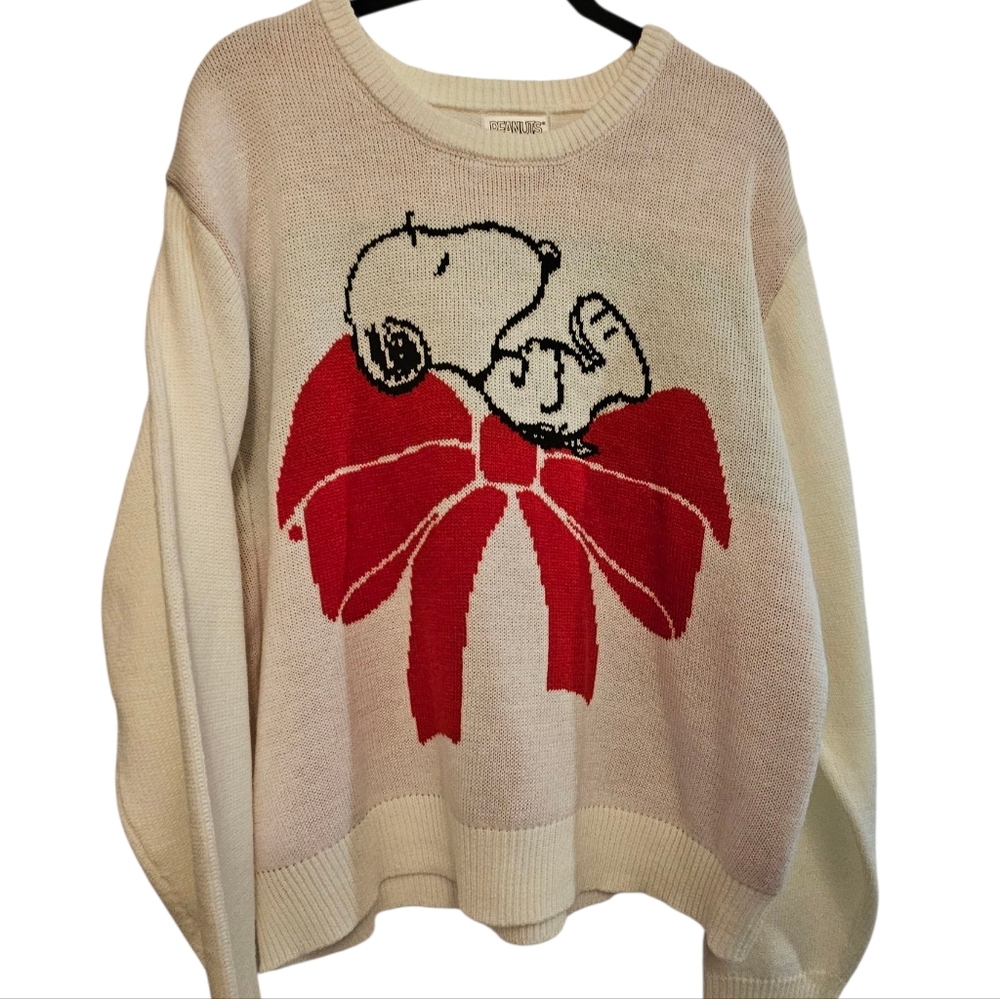 Snoopy Valentine’s Christmas peanuts Red Bow pull over Sweater XL